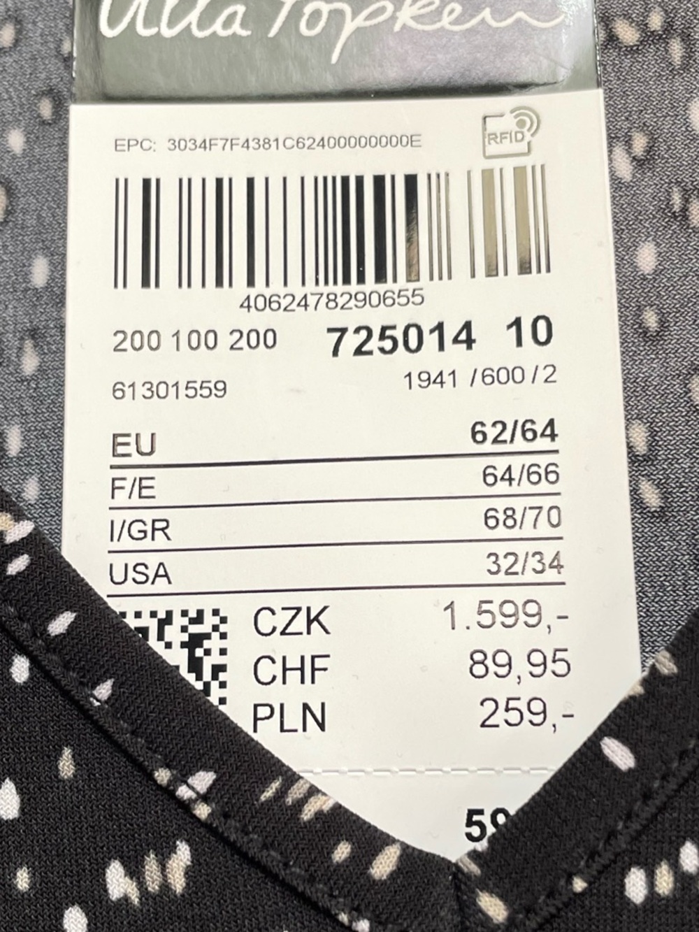NWT Ulla Popken Stretch Black Dotted  Long Sleeve V Neck Mini Dress Top Coverup - Picture 3 of 10